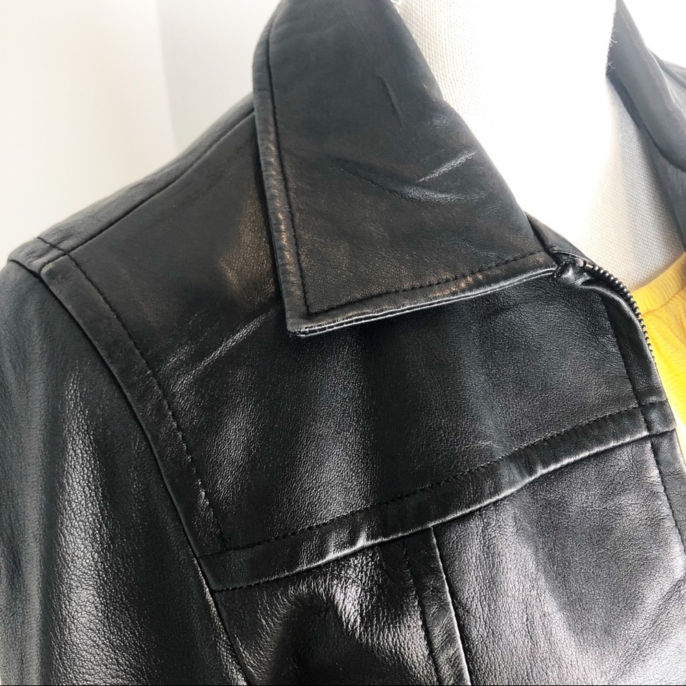 VINTAGE 90s EXPRESS belted zip up leather jacket - Picture 2 of 13